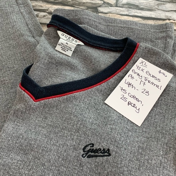 #46 Vintage Guess Jeans Long Sleeve Thermal Gray Red Shirt Top Women’s XL Y2K - Picture 2 of 2